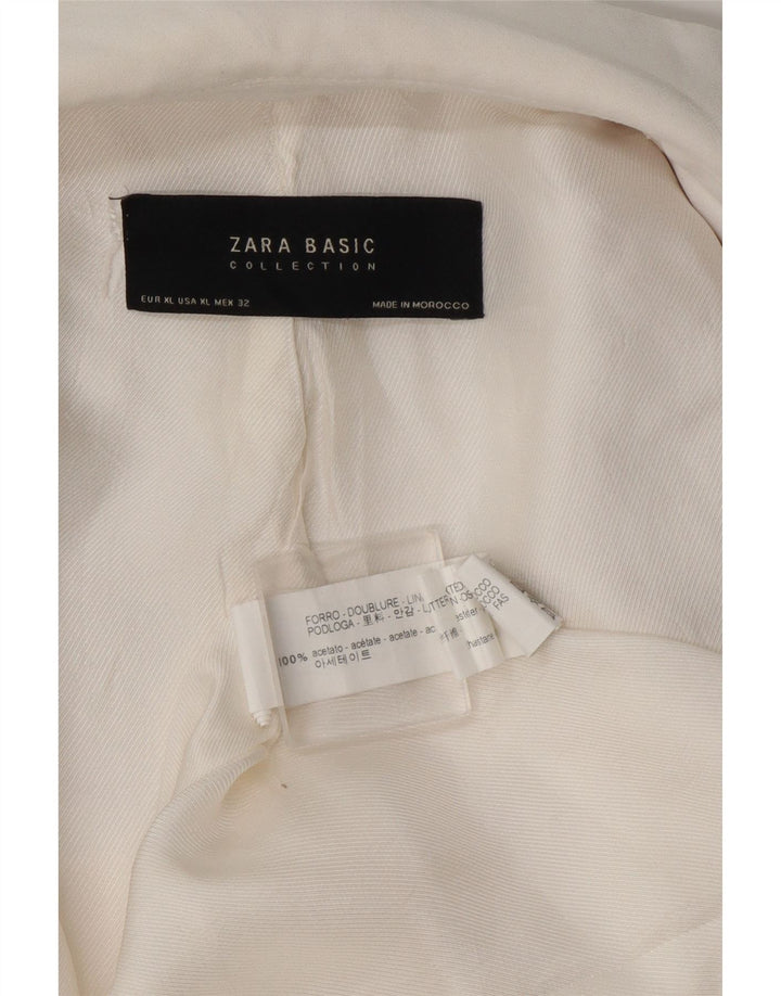 Zara Damen-Blazer mit 3/4-Ärmeln, offen, UK 18, XL, Weiß, Acetat