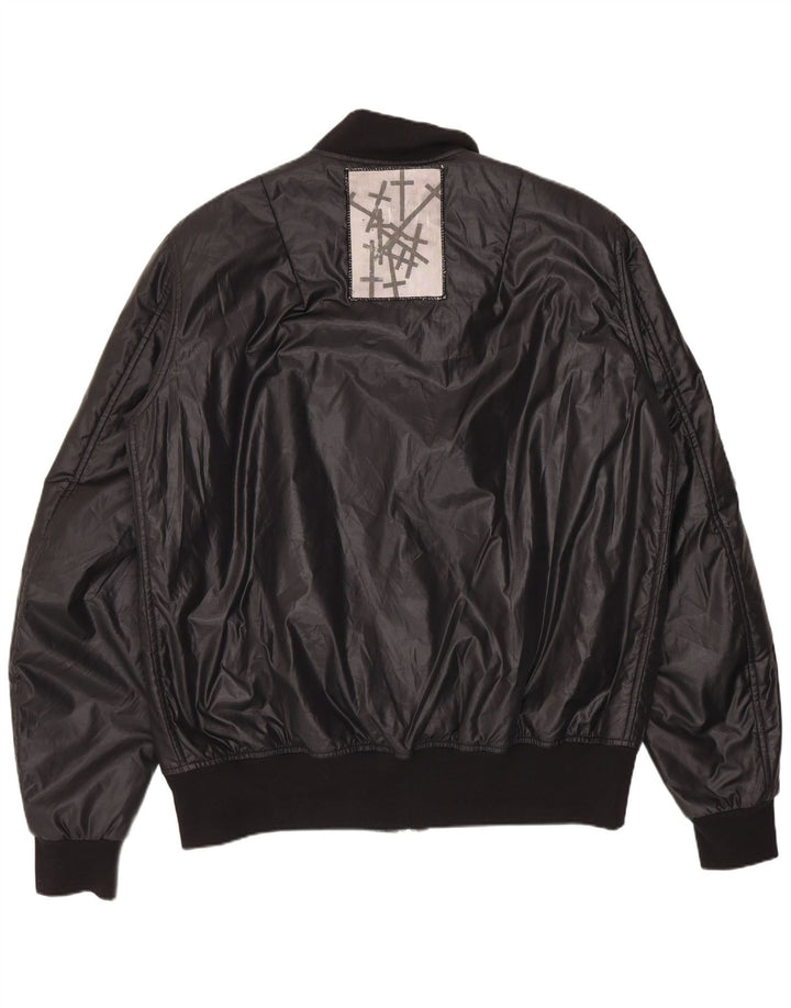 Vintage Herren Bomber Grafik Wachsjacke UK 38 Medium Schwarz Patchwork