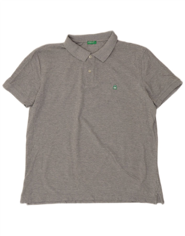 BENETTON Herren Poloshirt 2XL Grau Baumwolle
