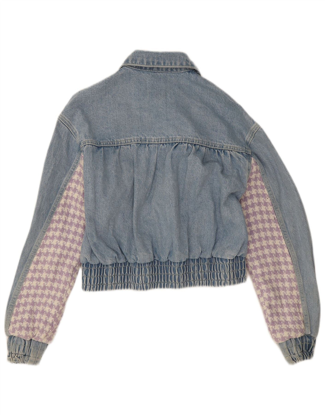 Zara Damen Crop Denim Jacke UK 10 Small Blue Patchwork