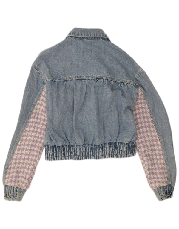 Zara Damen Crop Denim Jacke UK 10 Small Blue Patchwork