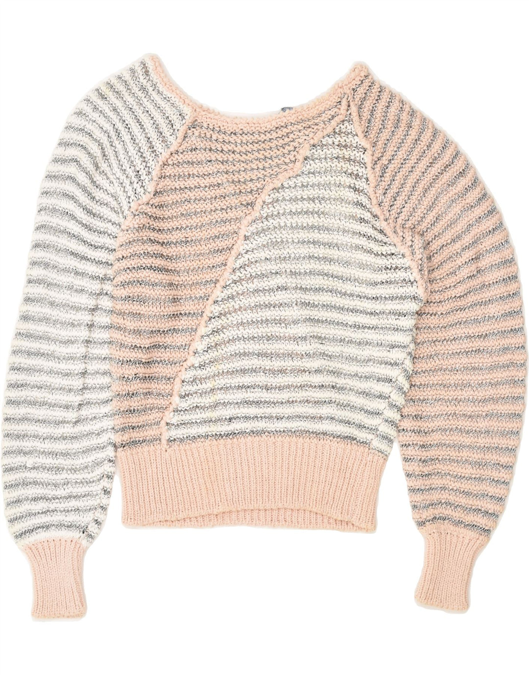 VINTAGE Womens Boat Neck Jumper Sweater UK 14 Medium Pink Colourblock | Vintage Vintage | Thrift | Second-Hand Vintage | Used Clothing | Messina Hembry 