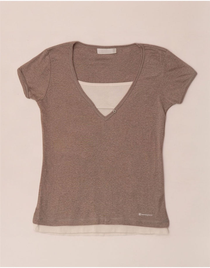Champion Damen T-Shirt Top UK 14 Large Grau Farbblock