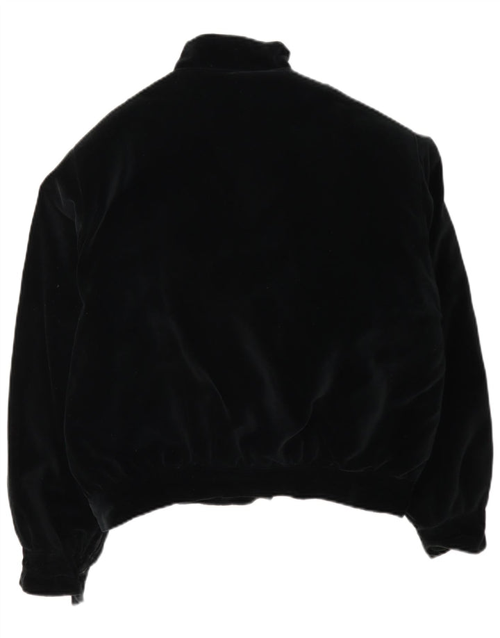 Vintage Damen Samt Bomberjacke UK 12 Medium Schwarz