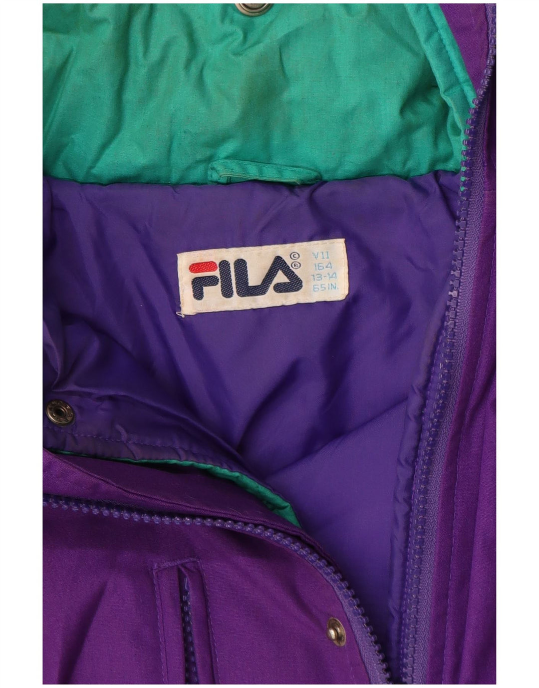 Fila Jungen-Skijacke mit Kapuze, 13–14 Jahre, violettes Farbblock-Polyester