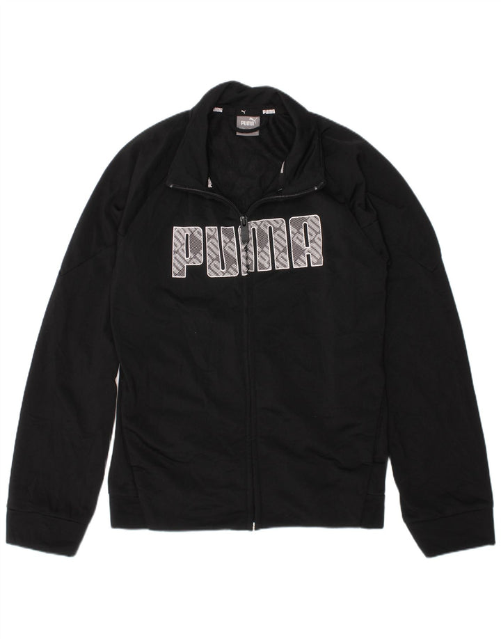 Puma Jungen-Trainingsanzugoberteil mit Grafik, 9–10 Jahre, schwarzes Polyester