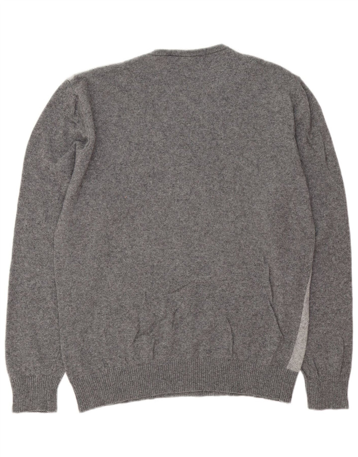 Vintage Herren Pullover mit V-Ausschnitt, groß, grau gestreift