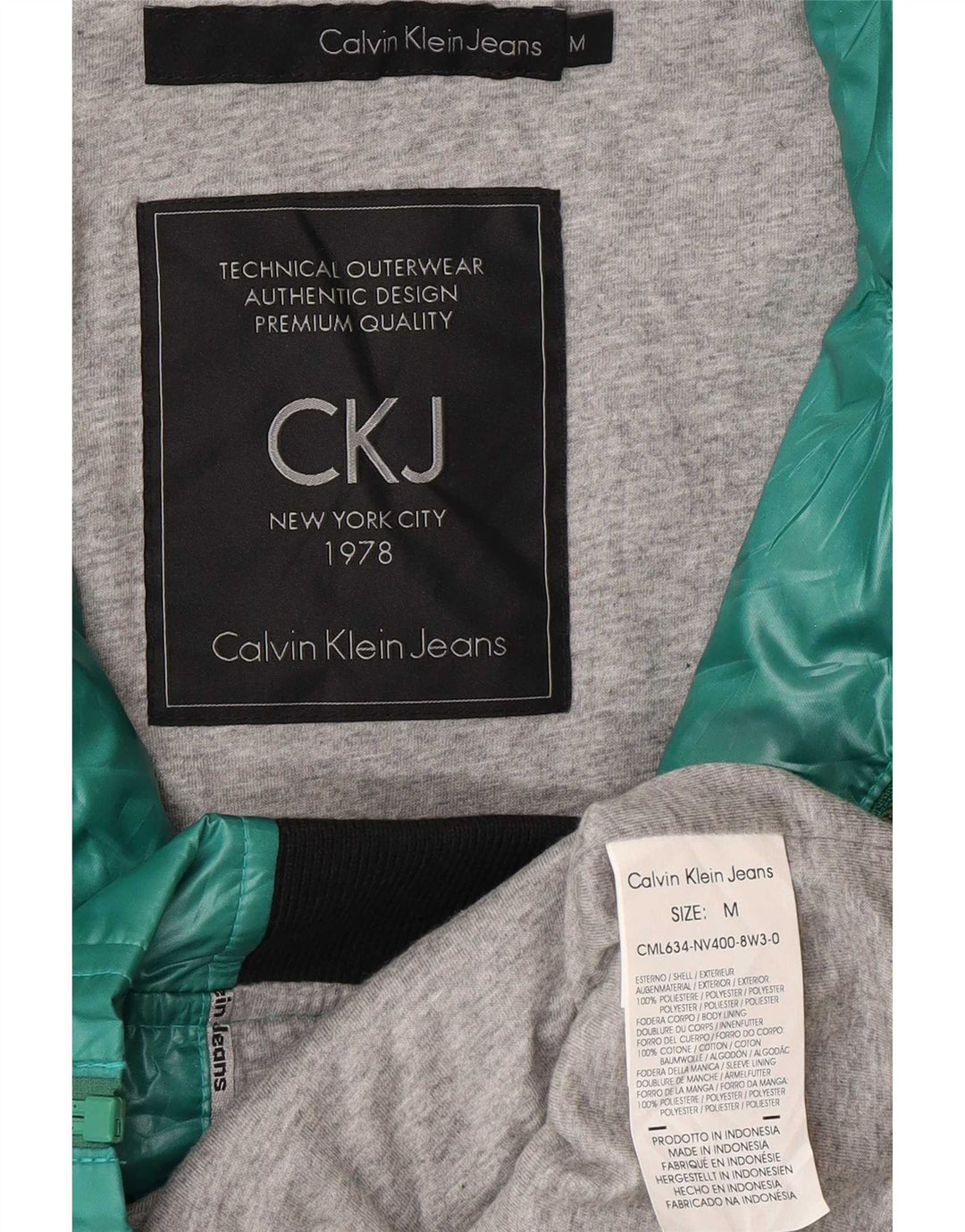 Calvin Klein Jeans Damen Bomberjacke mit grafischer Kapuze, UK 14, Mittelgrün