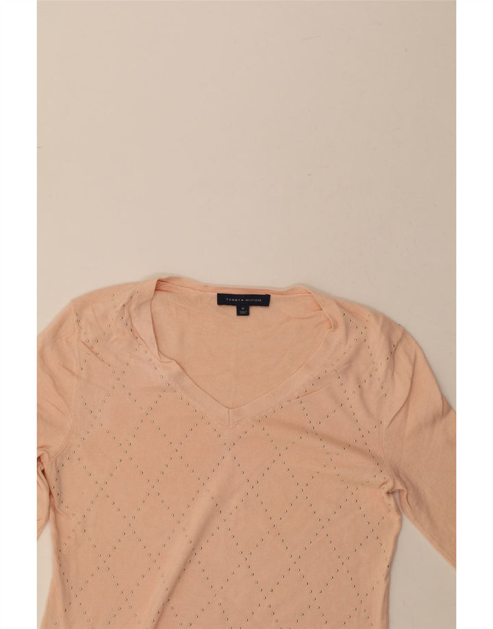 TOMMY HILFIGER Womens V-Neck Jumper Sweater UK 14 Medium Pink Vintage Tommy Hilfiger and Second-Hand Tommy Hilfiger from Messina Hembry 