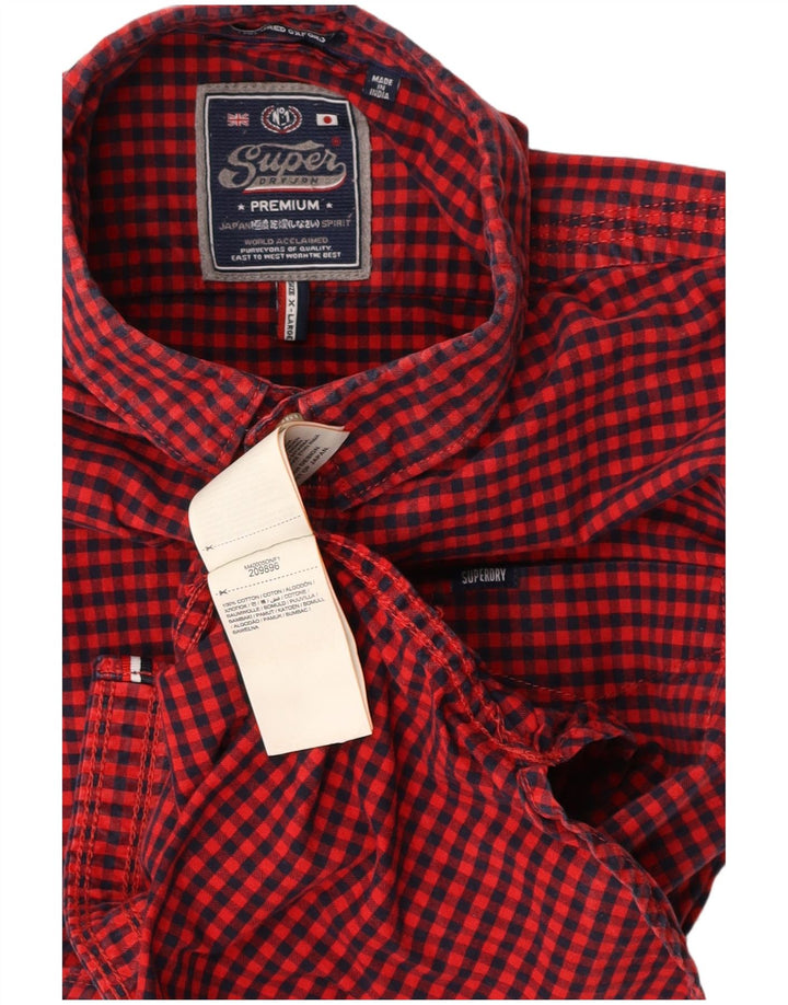 SUPERDRY Maßgeschneidertes Herren-Flanellhemd XL aus roter Gingham-Baumwolle
