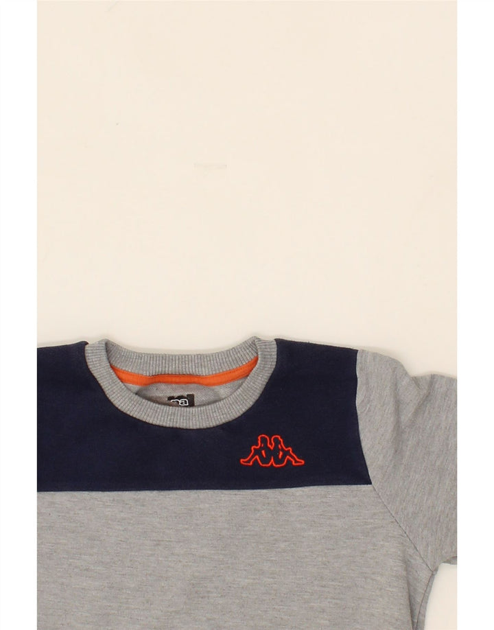 KAPPA Boys Graphic Sweatshirt Jumper 7-8 Years Grey Colourblock Polyester Vintage Kappa and Second-Hand Kappa from Messina Hembry 