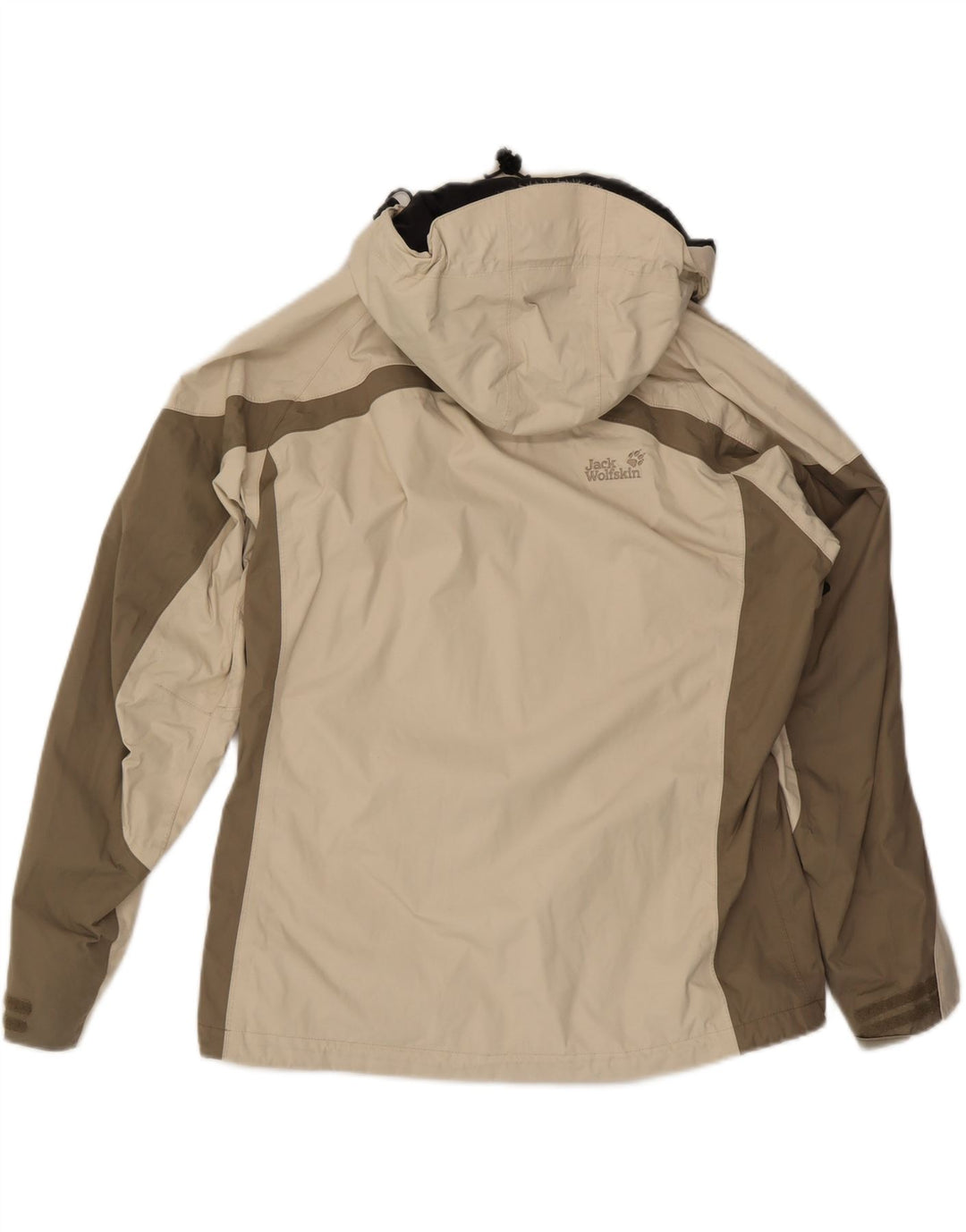 JACK WOLFSKIN Damen Regenjacke mit Kapuze UK 16 Large Beige Colourblock