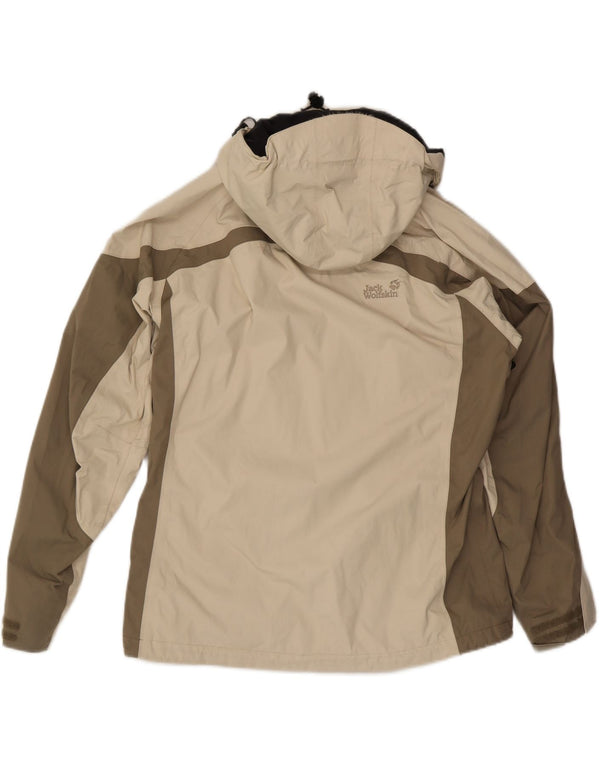JACK WOLFSKIN Damen Regenjacke mit Kapuze UK 16 Large Beige Colourblock