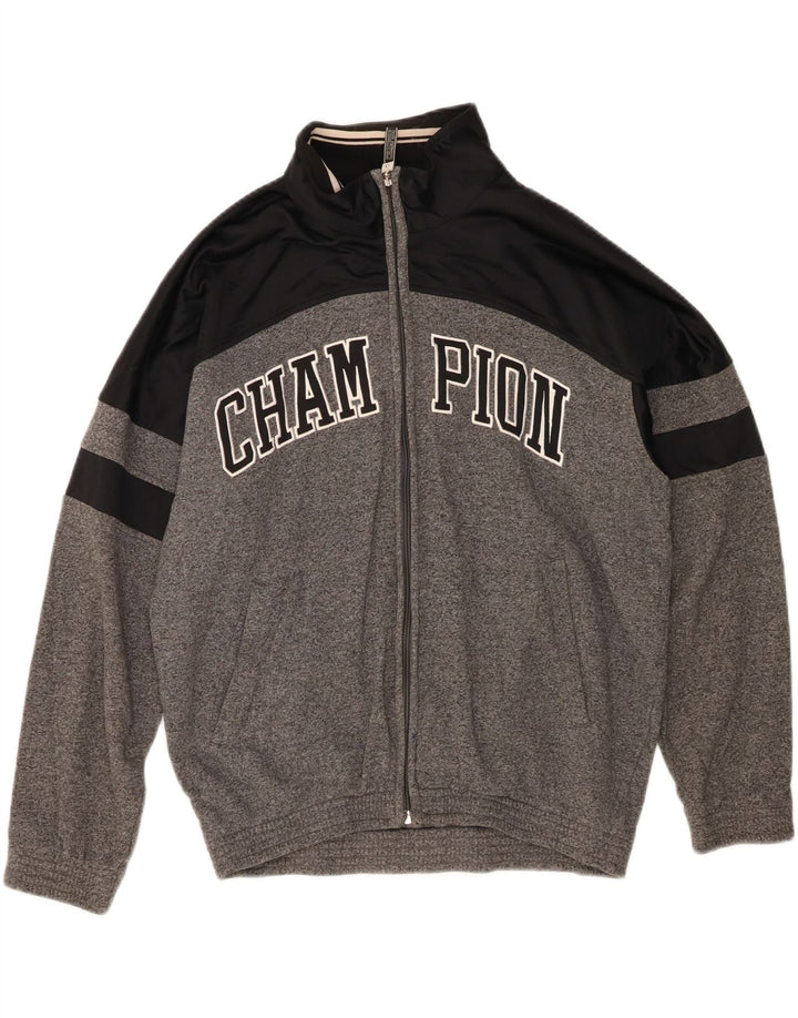 CHAMPION Mens Graphic Tracksuit Top Jacket Medium Grey Colourblock Cotton Vintage Champion and Second-Hand Champion from Messina Hembry 