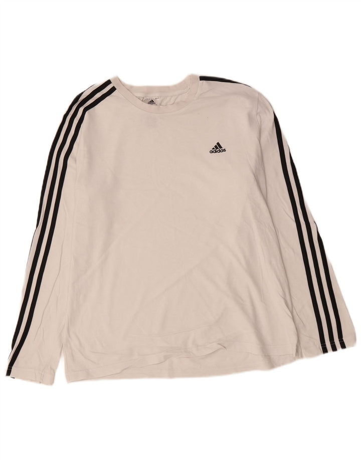 Adidas Damen Top Langarm UK 16/18 Große weiße Baumwolle