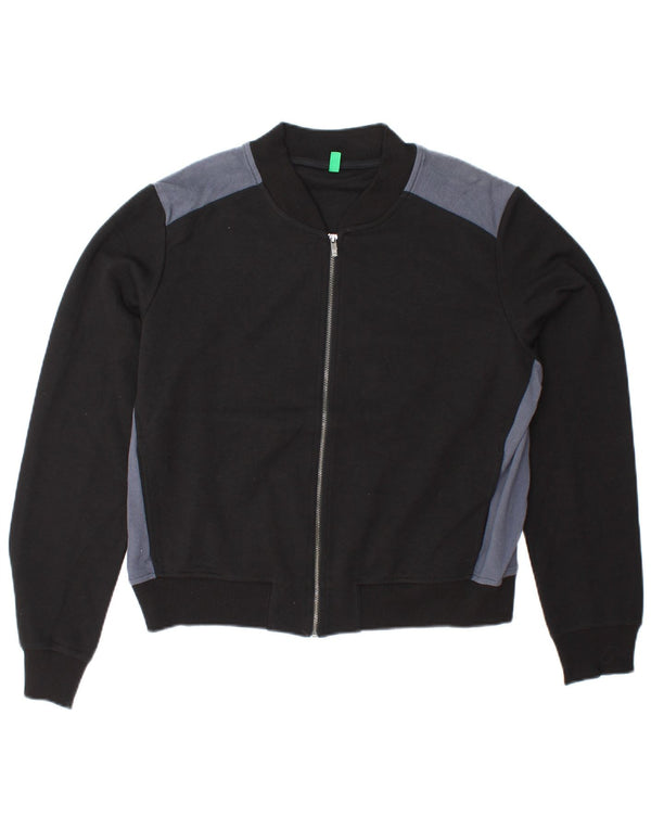 BENETTON Womens Crop Trainingsanzug Top Jacke UK 16 Large Schwarz Colourblock
