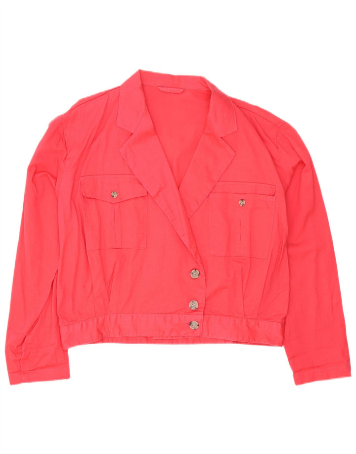 Vintage Damen 3-Knopf-Blazerjacke UK 16 Große rosa Baumwolle