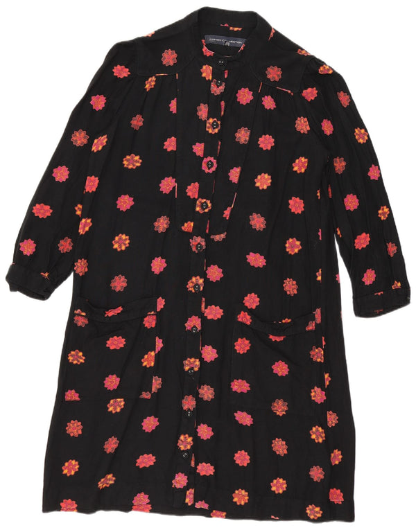 French Connection Damen-Hemdkleid mit 3/4-Ärmeln, Größe S, Schwarz, Blumenmuster