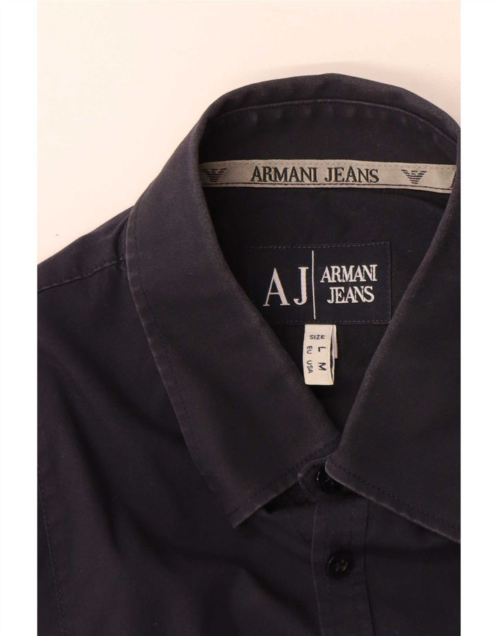 Armani Jeans Herrenhemd aus mittelblauer Baumwolle in Marineblau