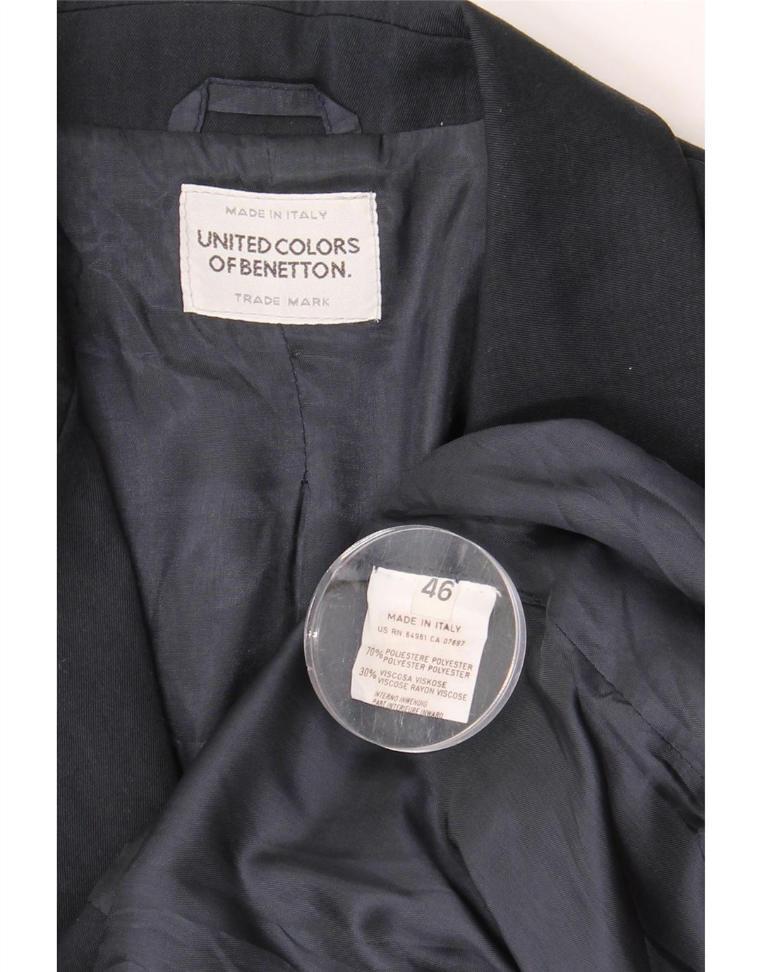 BENETTON Damen-Blazerjacke mit 2 Knöpfen, IT 46, groß, marineblau, Polyester