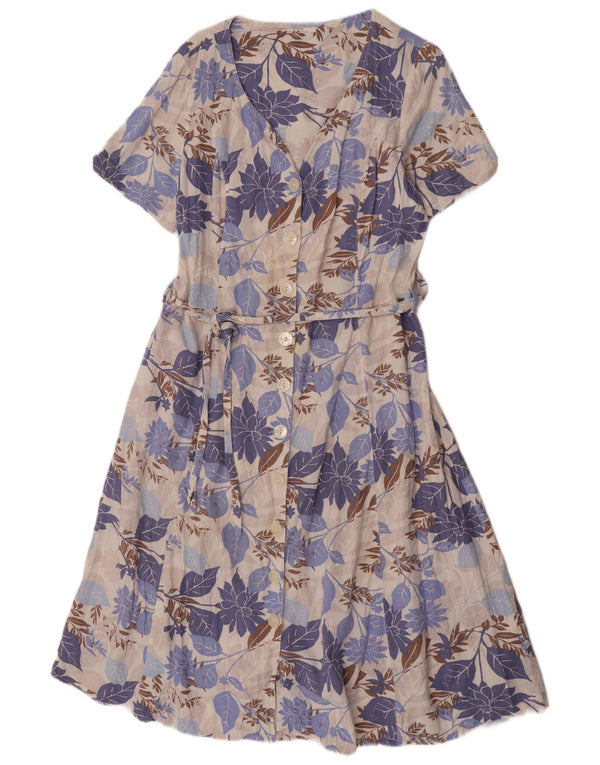 Marks & Spencer Damen-Hemdkleid mit kurzen Ärmeln, Gr. 46, Größe L, blau geblümt