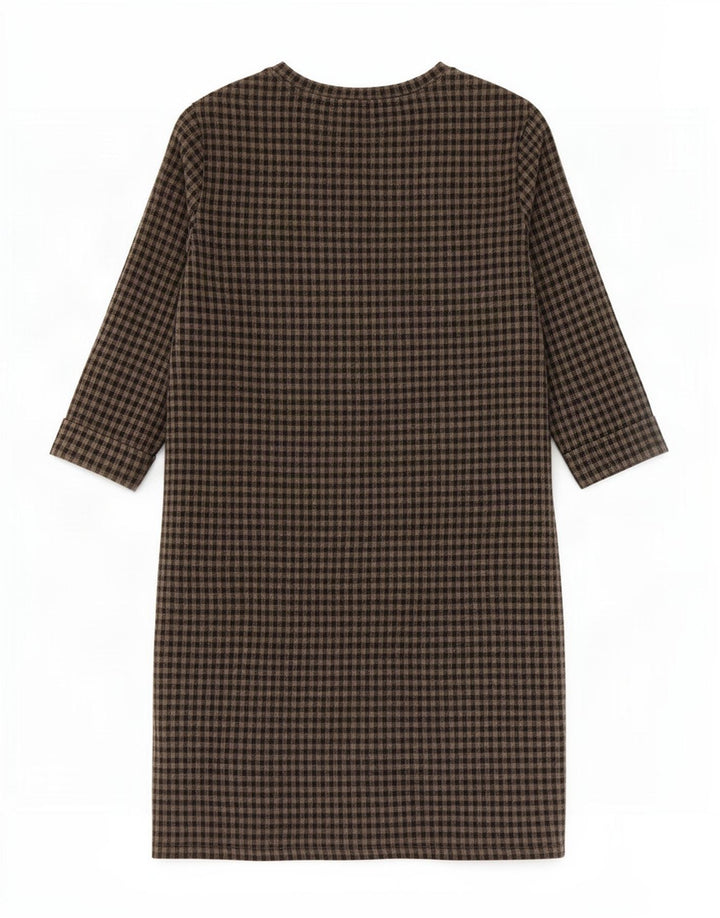 Marks & Spencer Womens 3/4 Sleeve Shift Dress UK 10 Small Grey Gingham