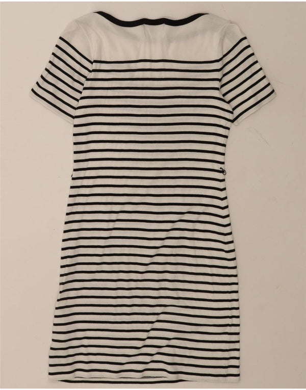 Ralph Lauren Damen T-Shirt-Kleid UK 12 Mittelweiß gestreifte Baumwolle