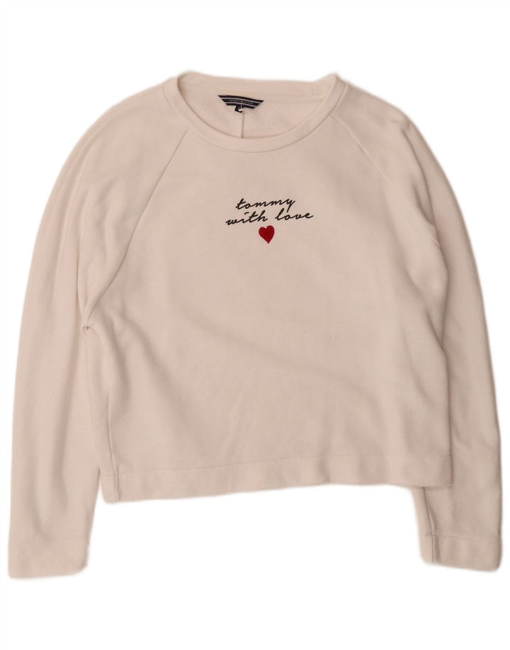 TOMMY HILFIGER Womens Oversized Crop Sweatshirt Jumper UK 6 XS White