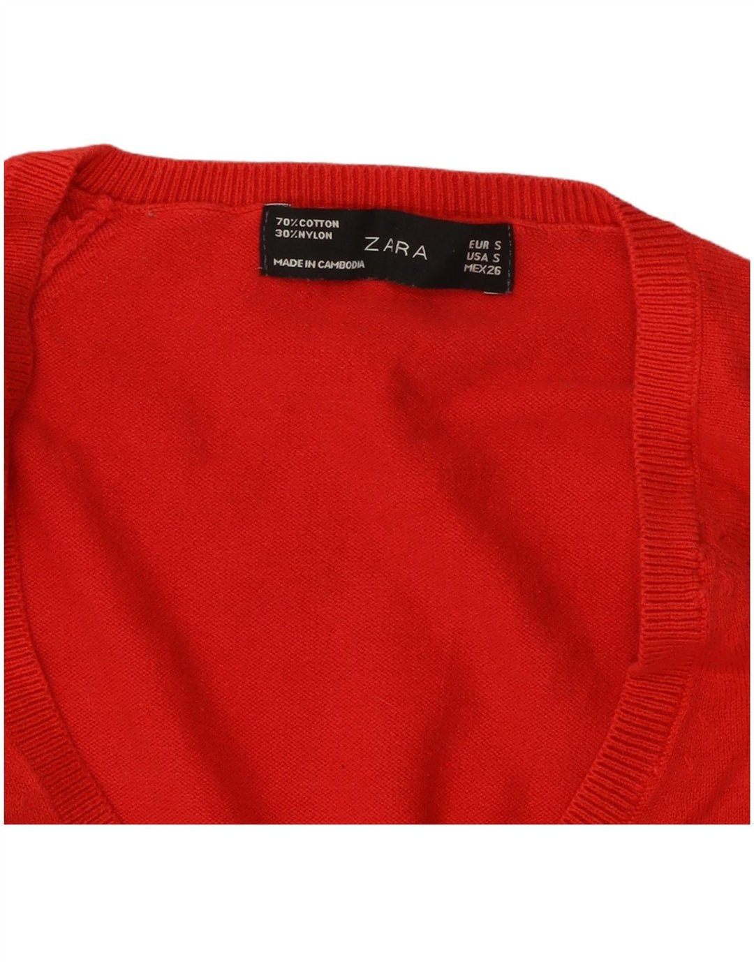 ZARA Damen-Pullover mit V-Ausschnitt, Gr. 10, Größe S, rot, Baumwolle