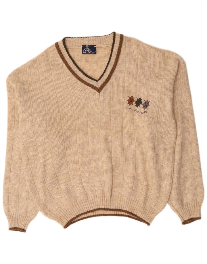 BRESCI Herren-Pullover mit V-Ausschnitt, XL, Beige, Acryl