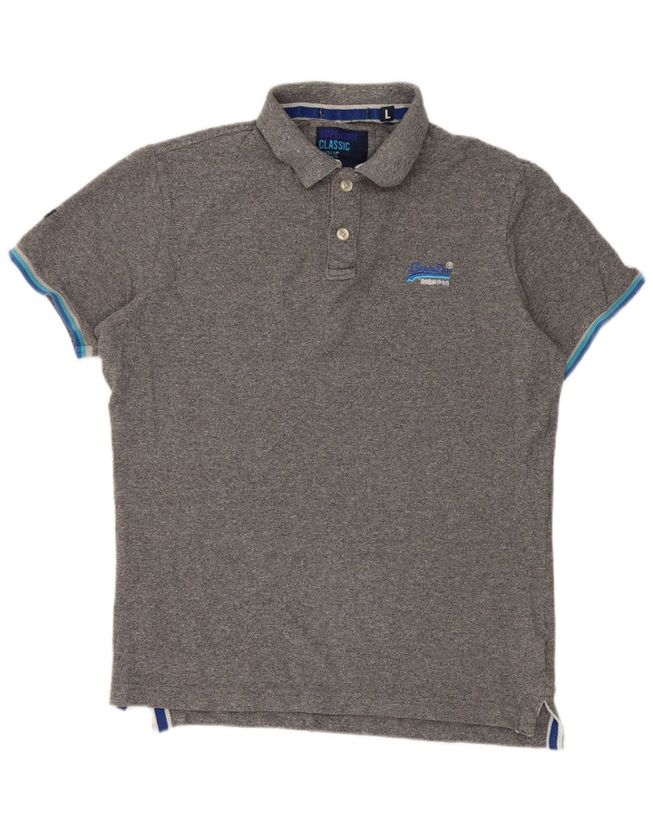 Superdry Herren-Poloshirt, große, grau gefleckte Baumwolle