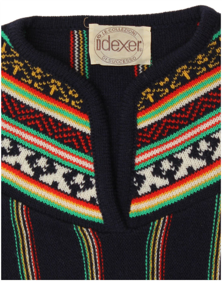 Vintage Damen V-Ausschnitt Pullover Pullover UK 12 Medium Marineblau gestreift Retro