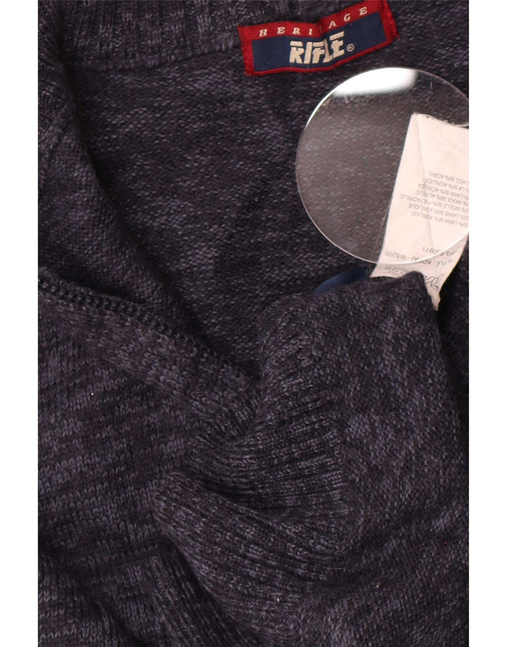 Rifle Herren-Cardigan-Pullover aus mittelblauer, gesprenkelter Wolle