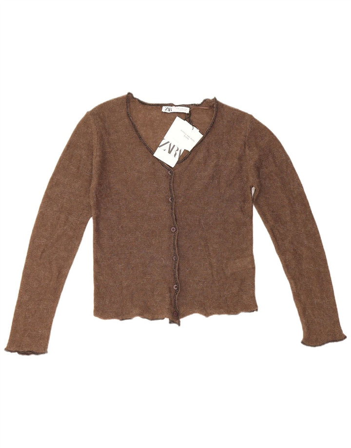 Zara Damen Crop Cardigan Pullover UK 6 XS Braun Polyamid