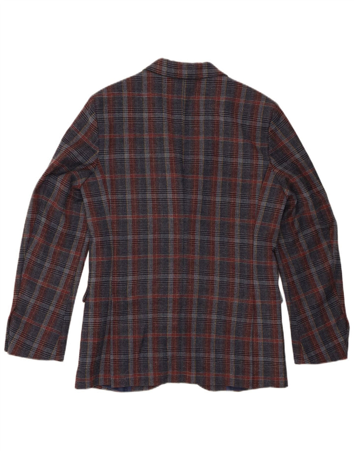 Benetton Herren-Blazer mit 2 Knöpfen, UK 38, mittelmarineblau, karierte Wolle