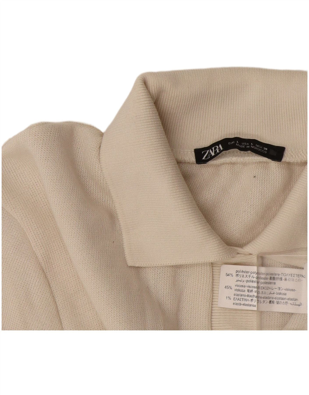 Zara Damen Langarm-Poloshirt UK 14 Large Off White Polyester