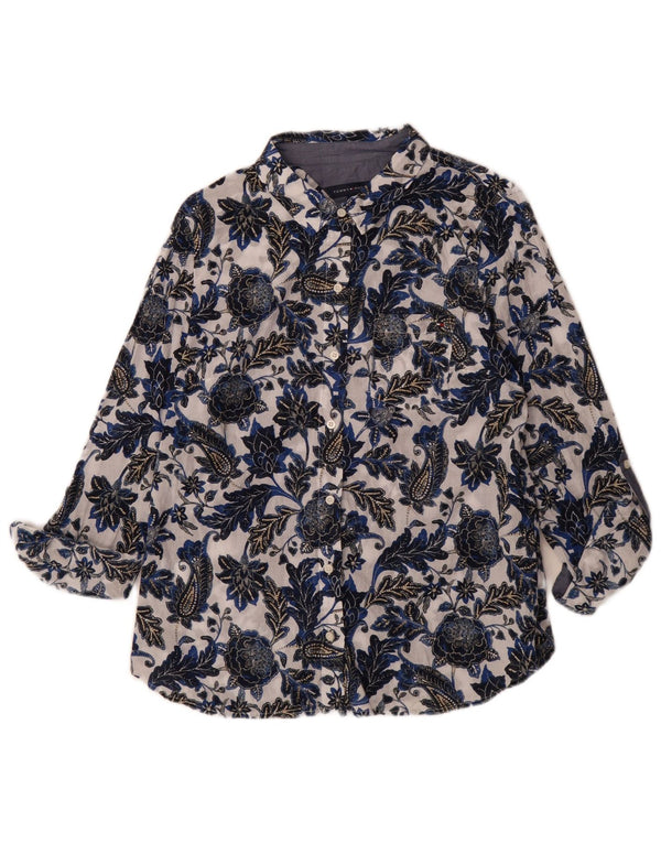 Tommy Hilfiger Damen-Hemd UK 14, mittlere Marineblau-Blumen-Baumwolle