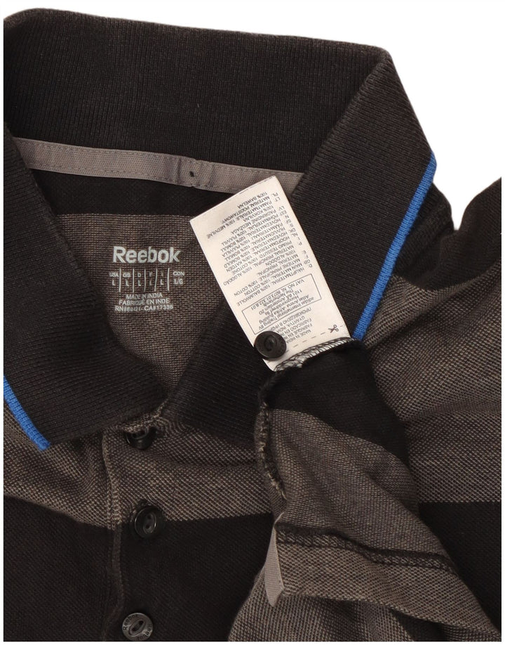 Reebok Herren Rugby-Poloshirt, große grau gestreifte Baumwolle