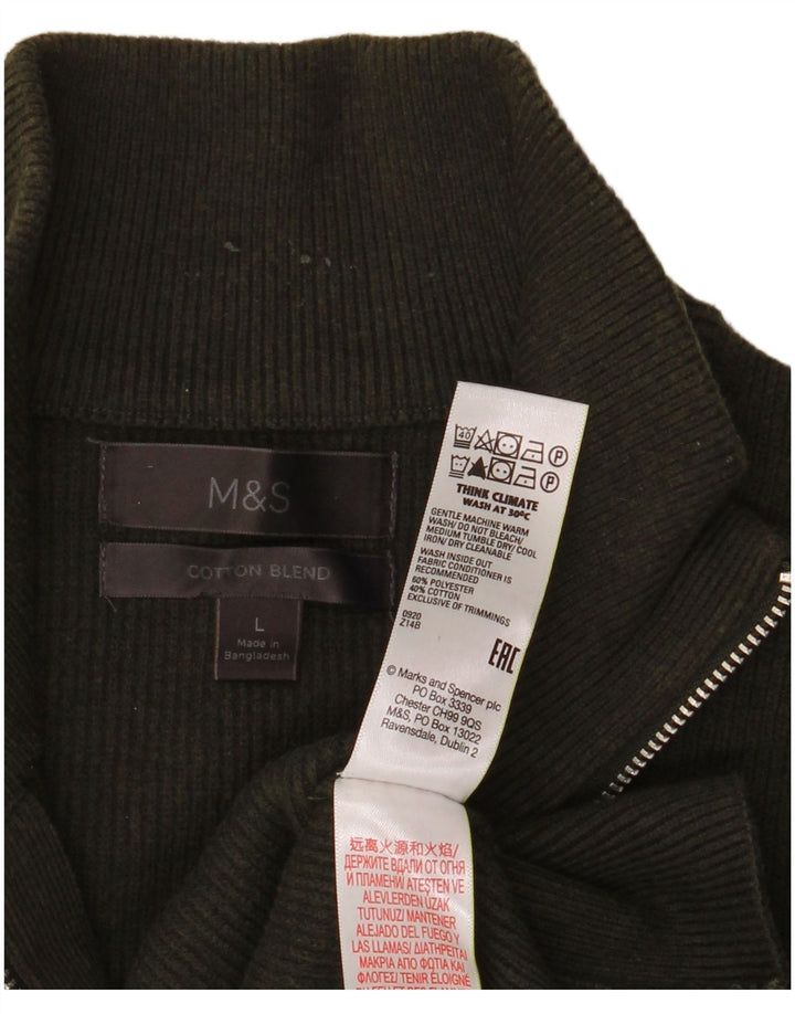 Marks & SPENCER Herren-Pullover mit Reißverschluss am Hals, groß, Khaki, Polyester