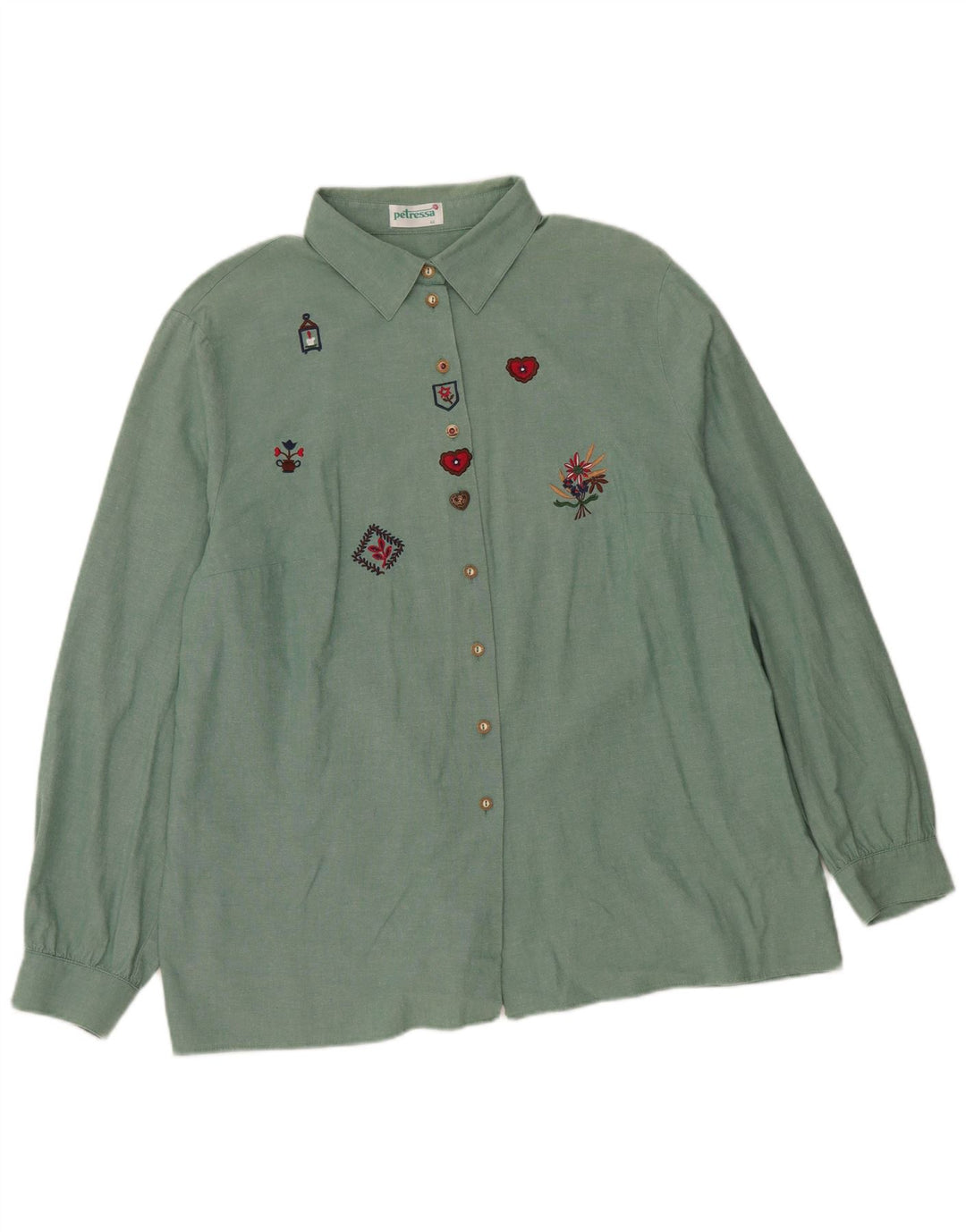 Petressa Damen-Hemd mit lockerer Passform, EU 44, XL, grüne Blumen-Baumwolle