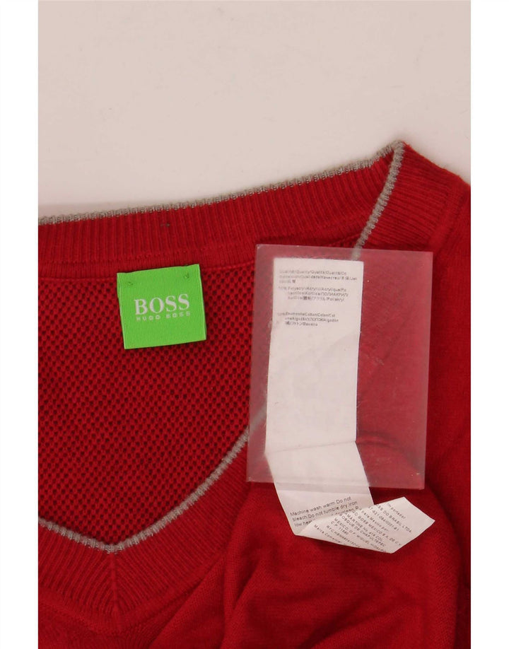 Hugo Boss Herren-Pullover mit V-Ausschnitt, groß, rot, Polyacryl