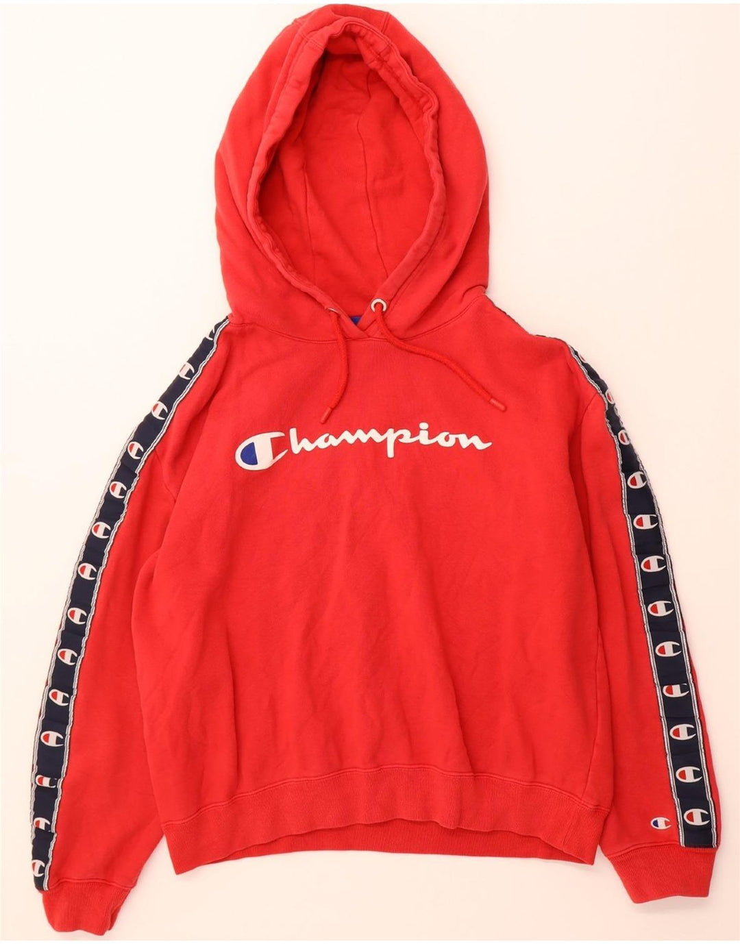 CHAMPION Mens Graphic Hoodie Jumper Medium Red Colourblock Cotton Vintage Champion and Second-Hand Champion from Messina Hembry 