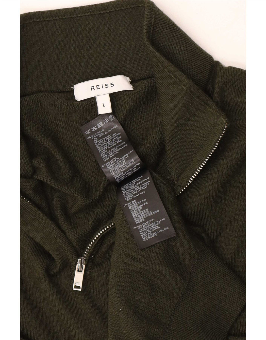 Reiss Herren-Pullover mit Reißverschluss am Hals, großes grünes Acryl