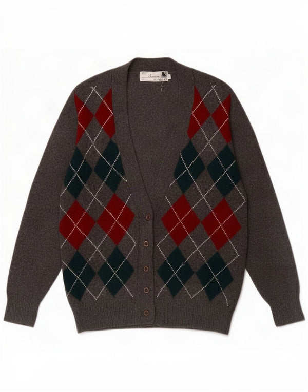 Vintage Damen-Strickjacke in Übergröße, UK 10, klein, grau, Argyle/Diamant