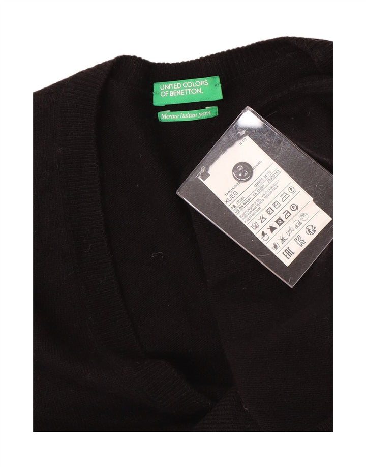 BENETTON Damen-Cardigan-Pullover UK 18 XL Schwarze Merinowolle
