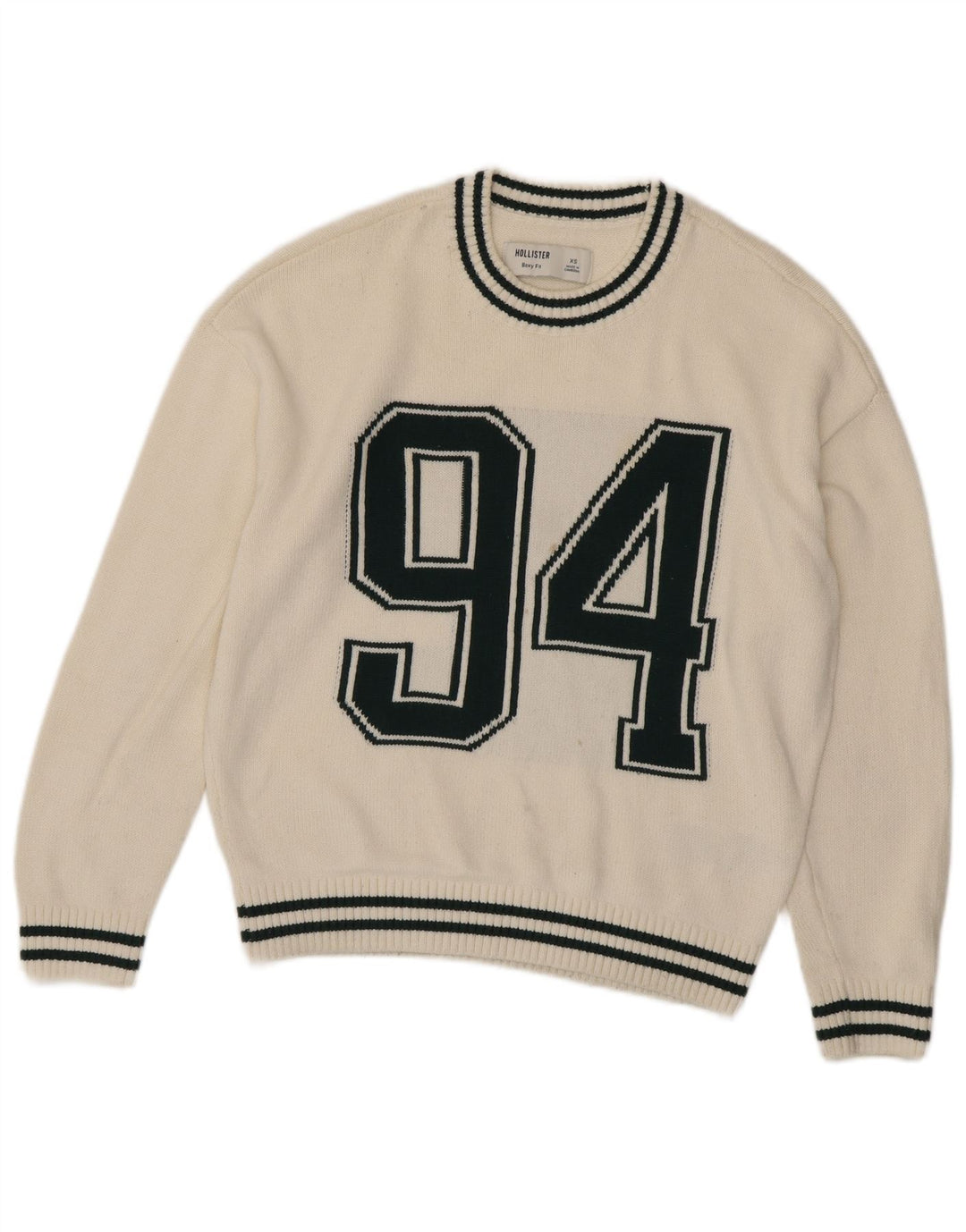 HOLLISTER Damen-Pullover, kastenförmig, übergroß, Rundhalsausschnitt, Gr. 6, XS, gebrochenes Weiß