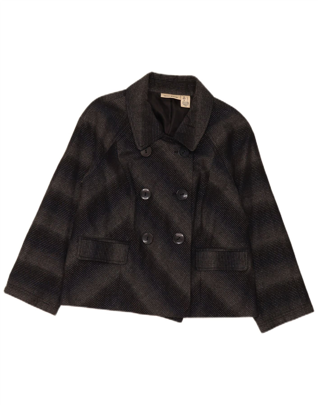Dkny Damen-Blazer, zweireihig, Gr. 46, groß, graues Chevron-Acryl