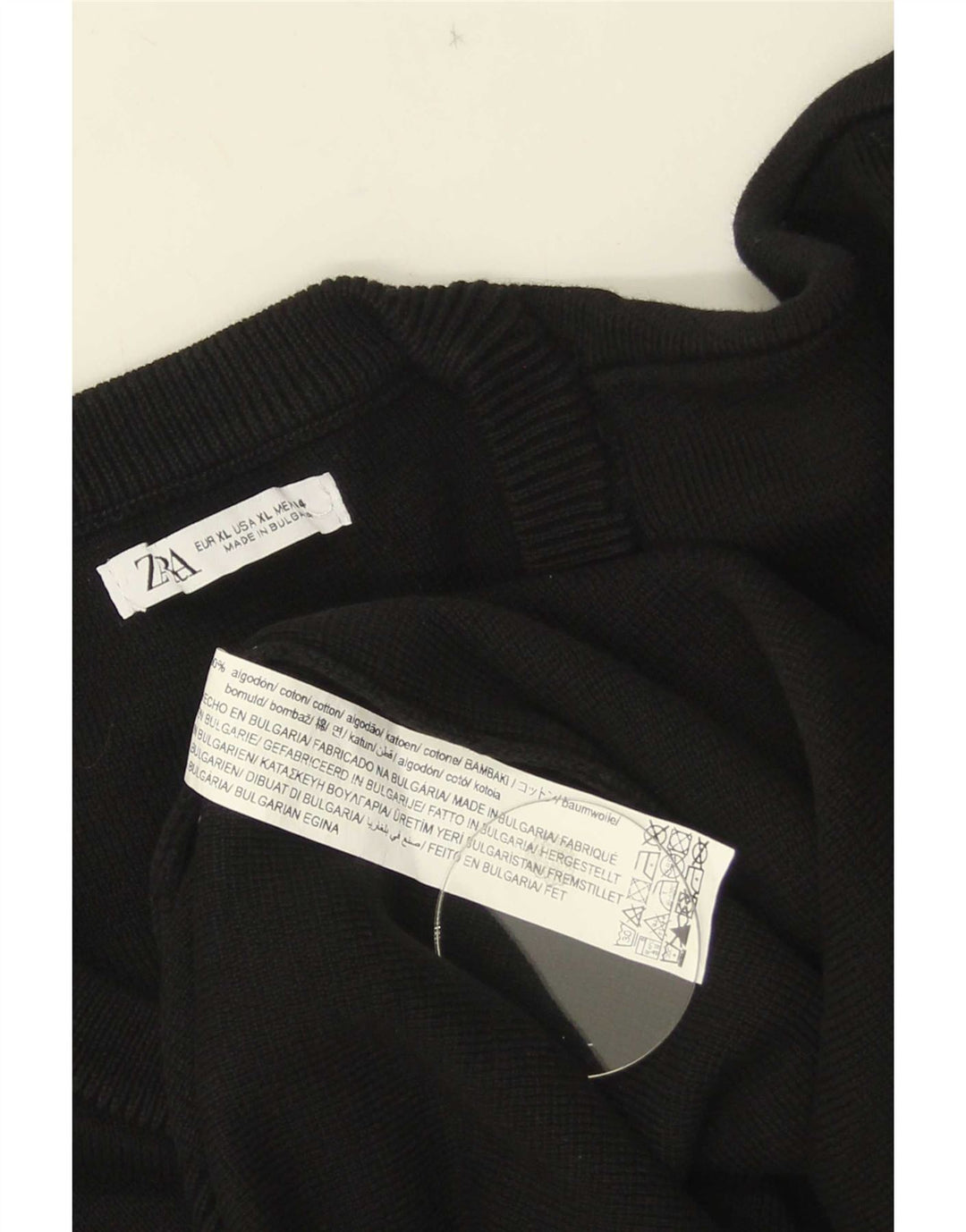 Zara Herren-Pullover mit Rundhalsausschnitt, XL, schwarze Baumwolle