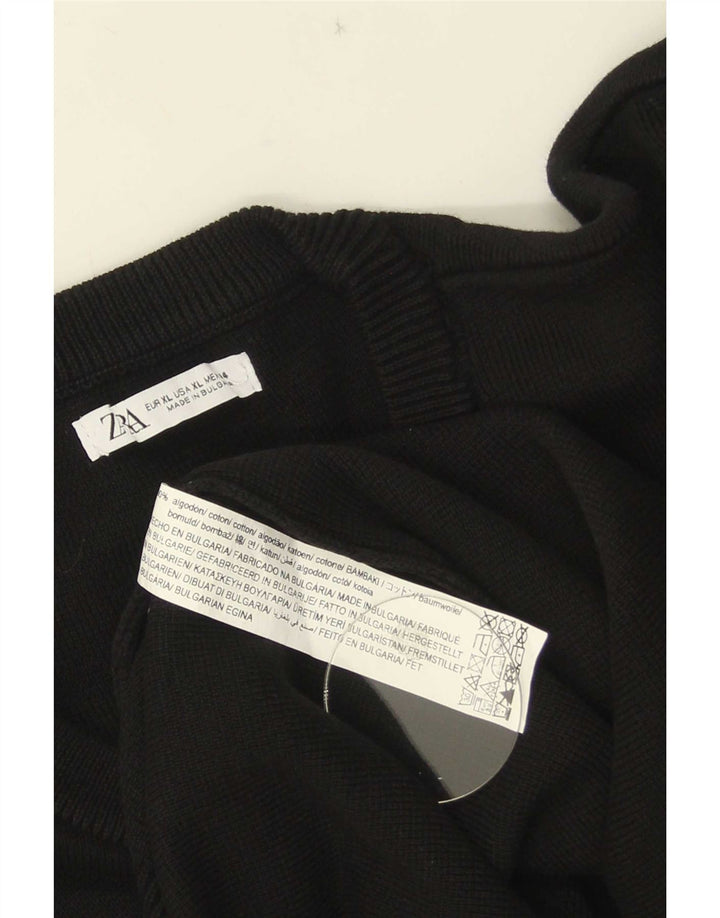 Zara Herren-Pullover mit Rundhalsausschnitt, XL, schwarze Baumwolle