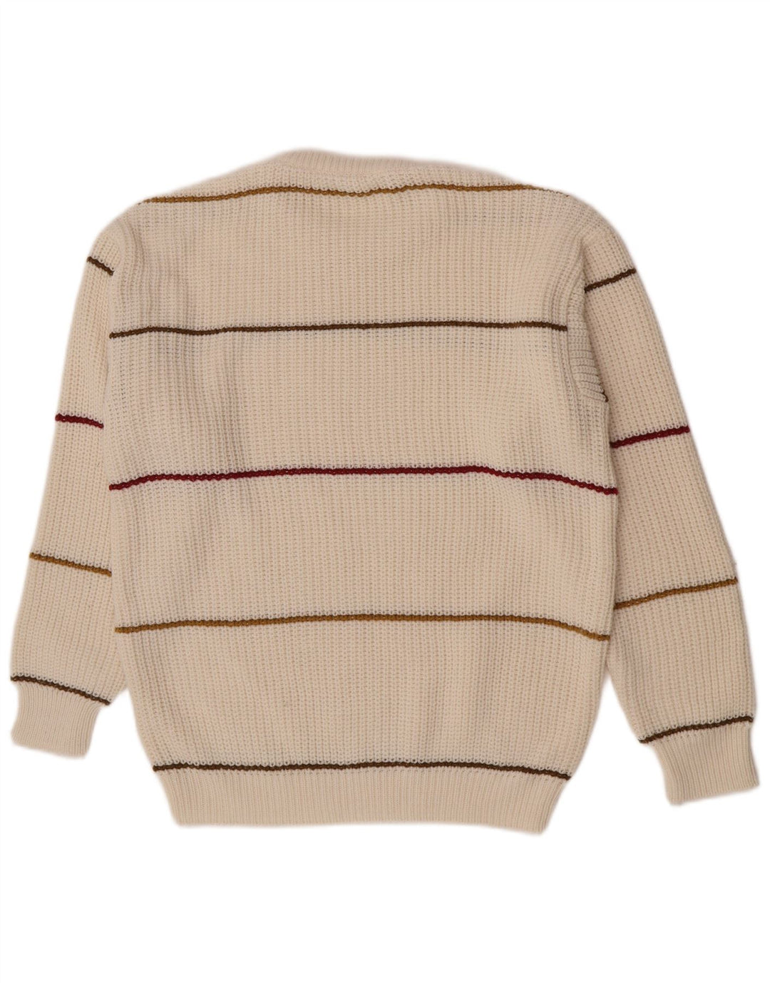 Vintage Herren-Pullover mit Rundhalsausschnitt, mittelgroß, aus weiß gestreiftem Acryl